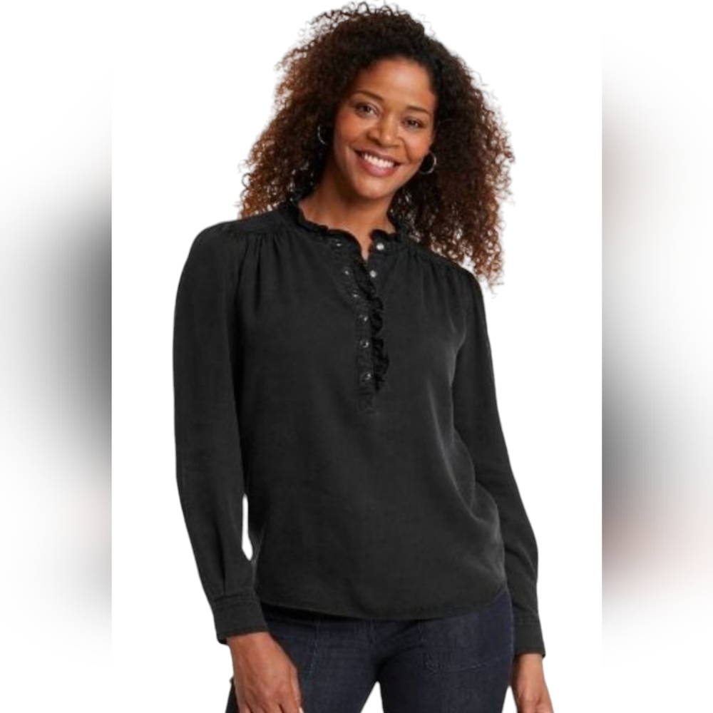 NWT‎ Knox Rose Black Long Sleeve Ruffle Like Top Size Medium